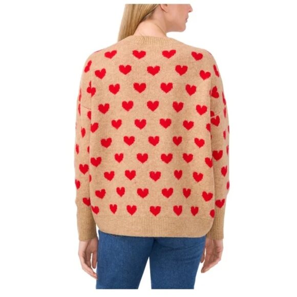 NEW Vince Camuto Women's Heart Pattern Sweater Camel - Picture 3 of 12